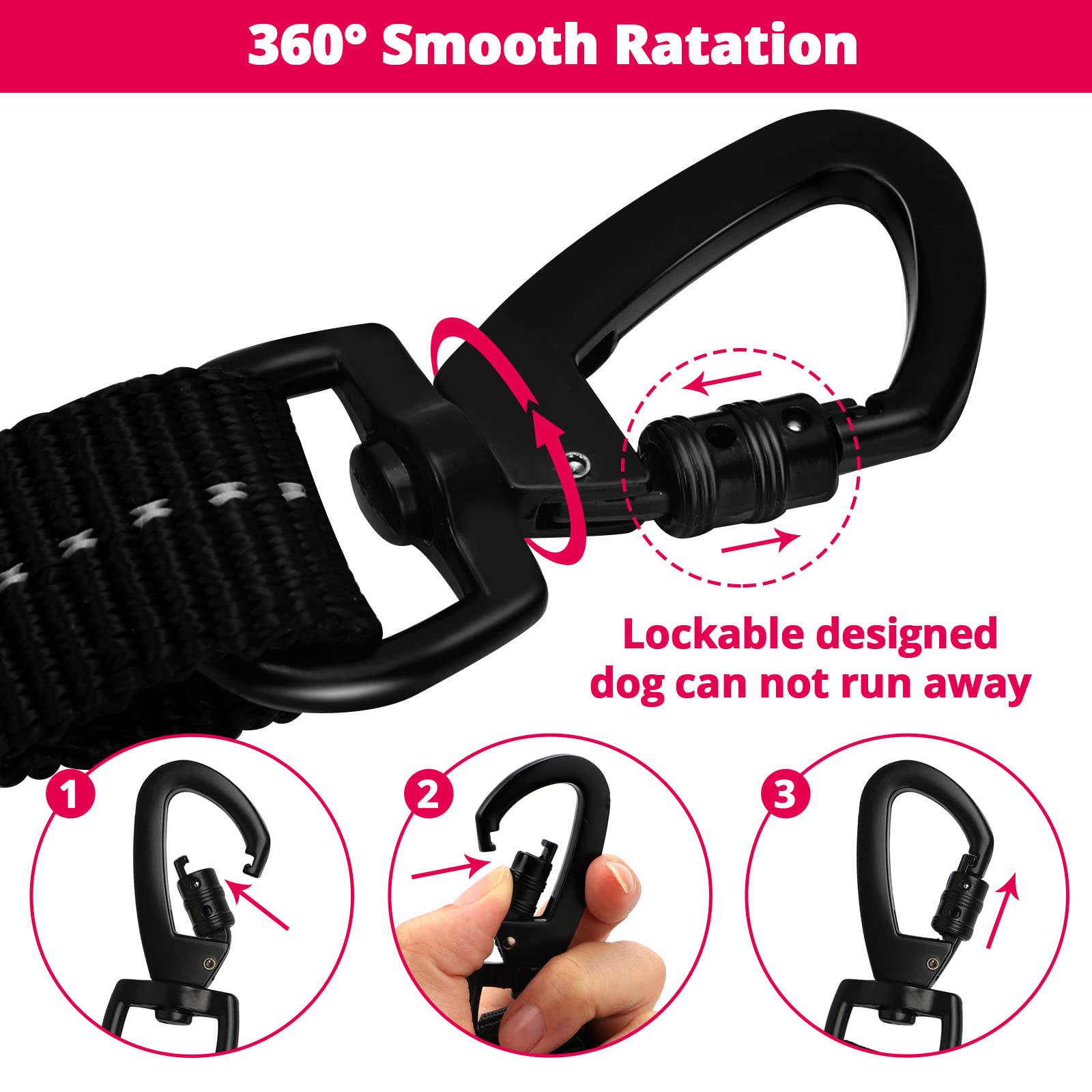 Jenico Rope Dog Leash 360 degree swivel hook prevents tangling during runs.