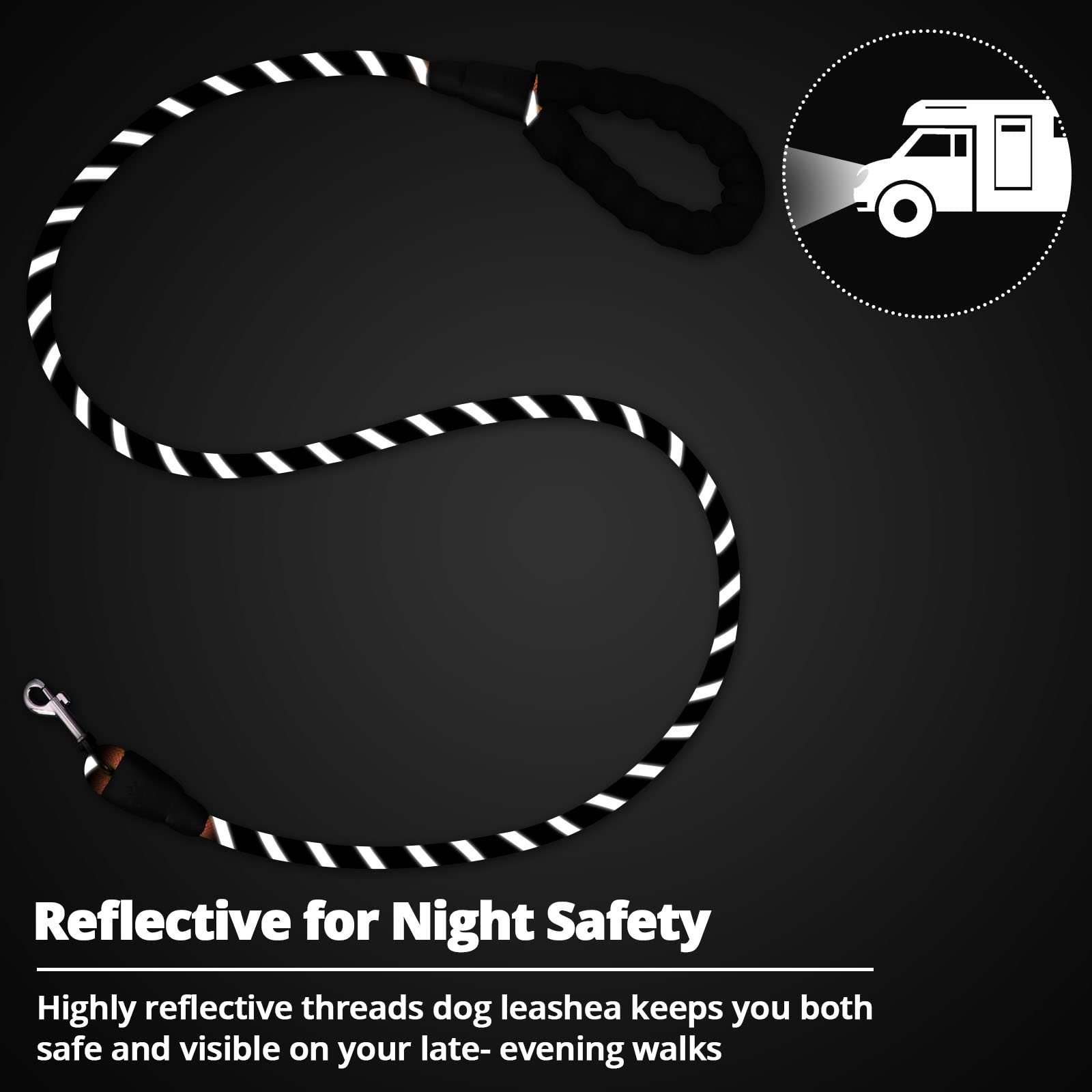 Jenico Rope Dog Leash 3FT night use visibility highlighting safety