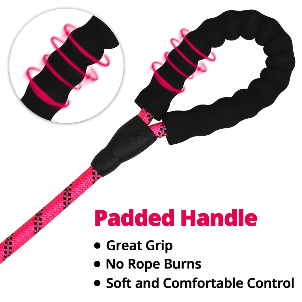 Jenico Rope Dog Leash 5ft pink night-walk ready for low-light safety.