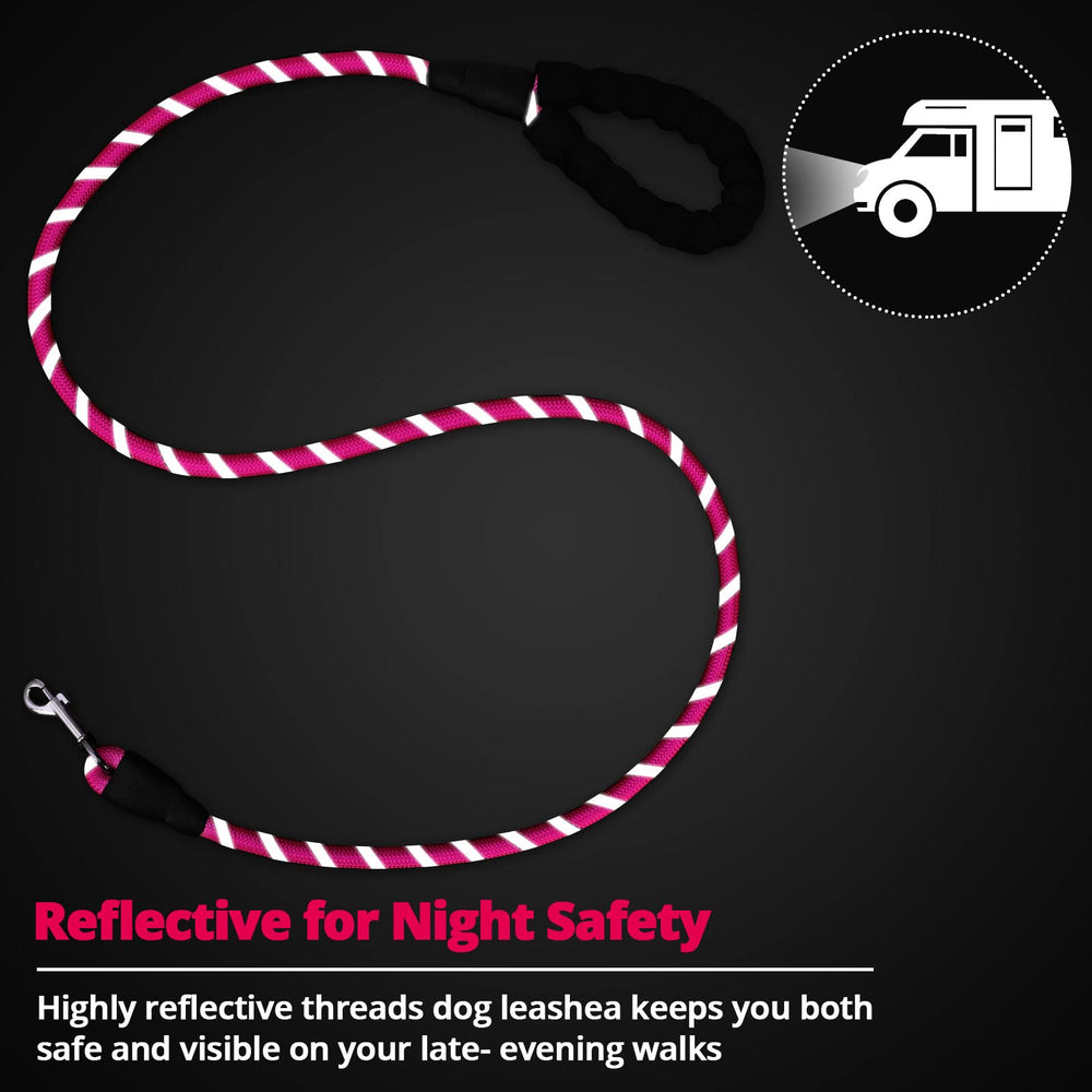 Jenico Rope Dog Leash 5ft pink padded foam handle for comfortable control.