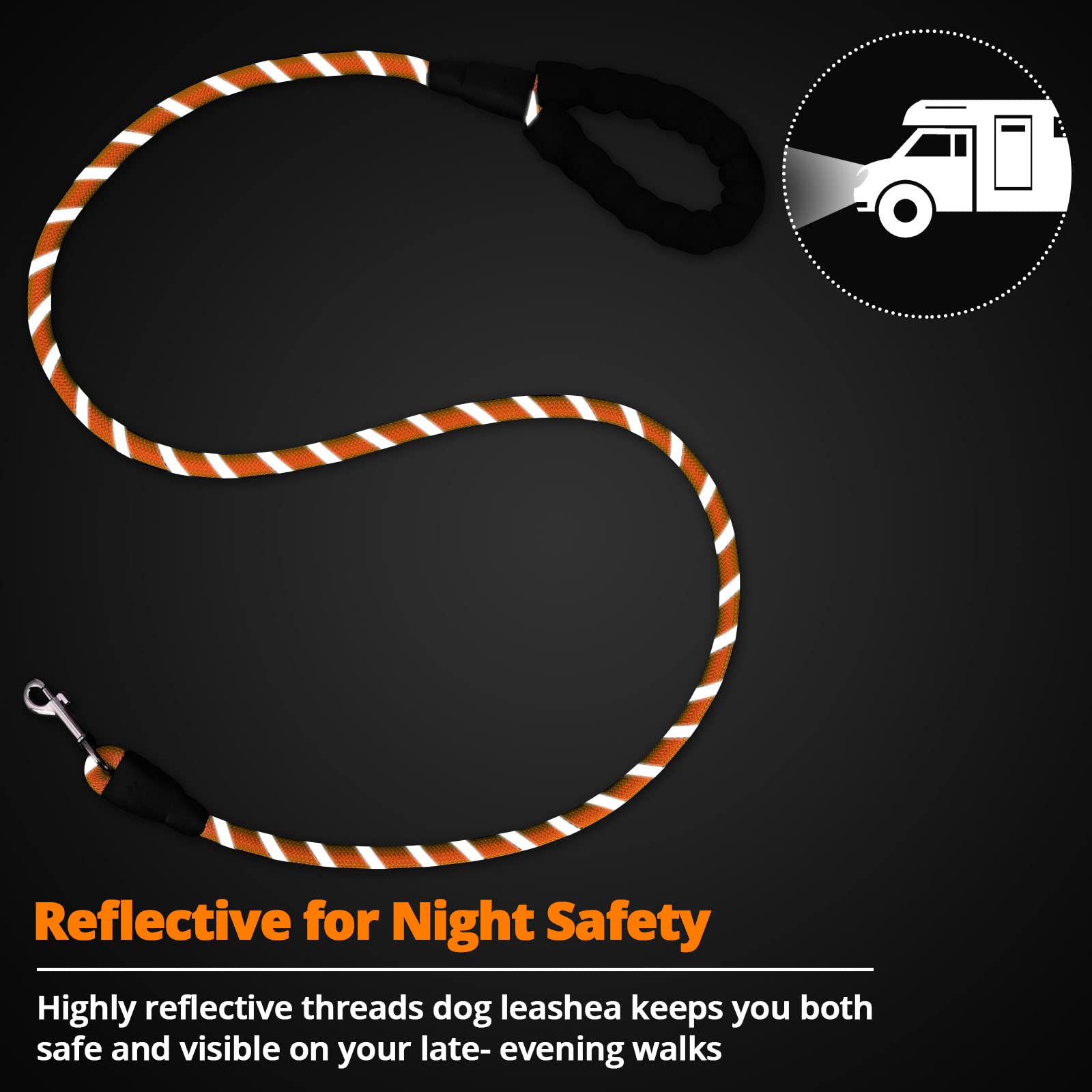 Jenico Rope Dog Leash orange color boosts visibility on outdoor trips.