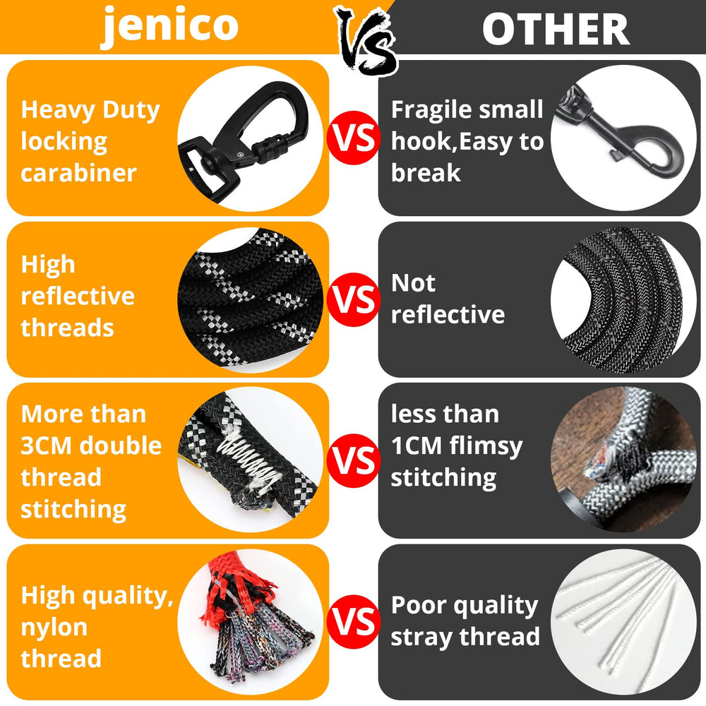 Jenico Rope Dog Leash shows reflective thread for high visibility at night.