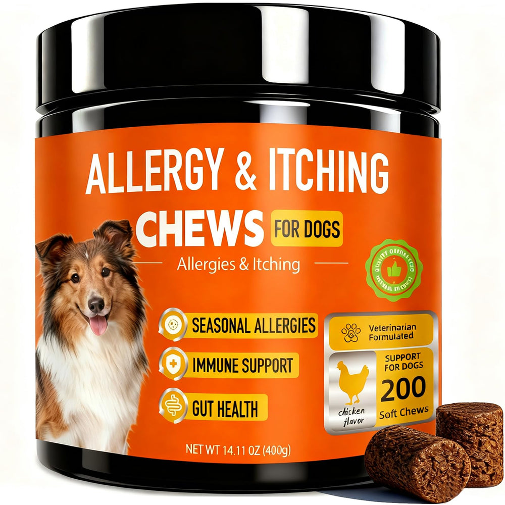 Jennandra Dog Allergy Chews brand logo beside a bowl and paw print.