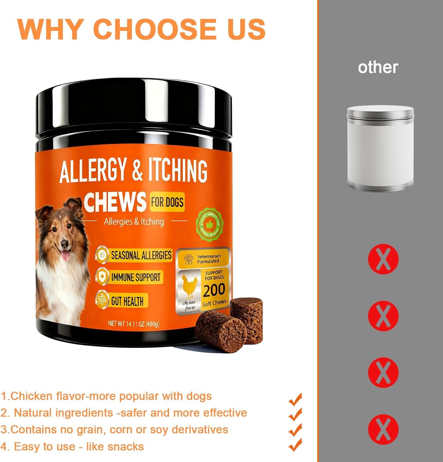 Jennandra dog allergy chews texture close-up showcasing grain-free hypoallergenic formula.