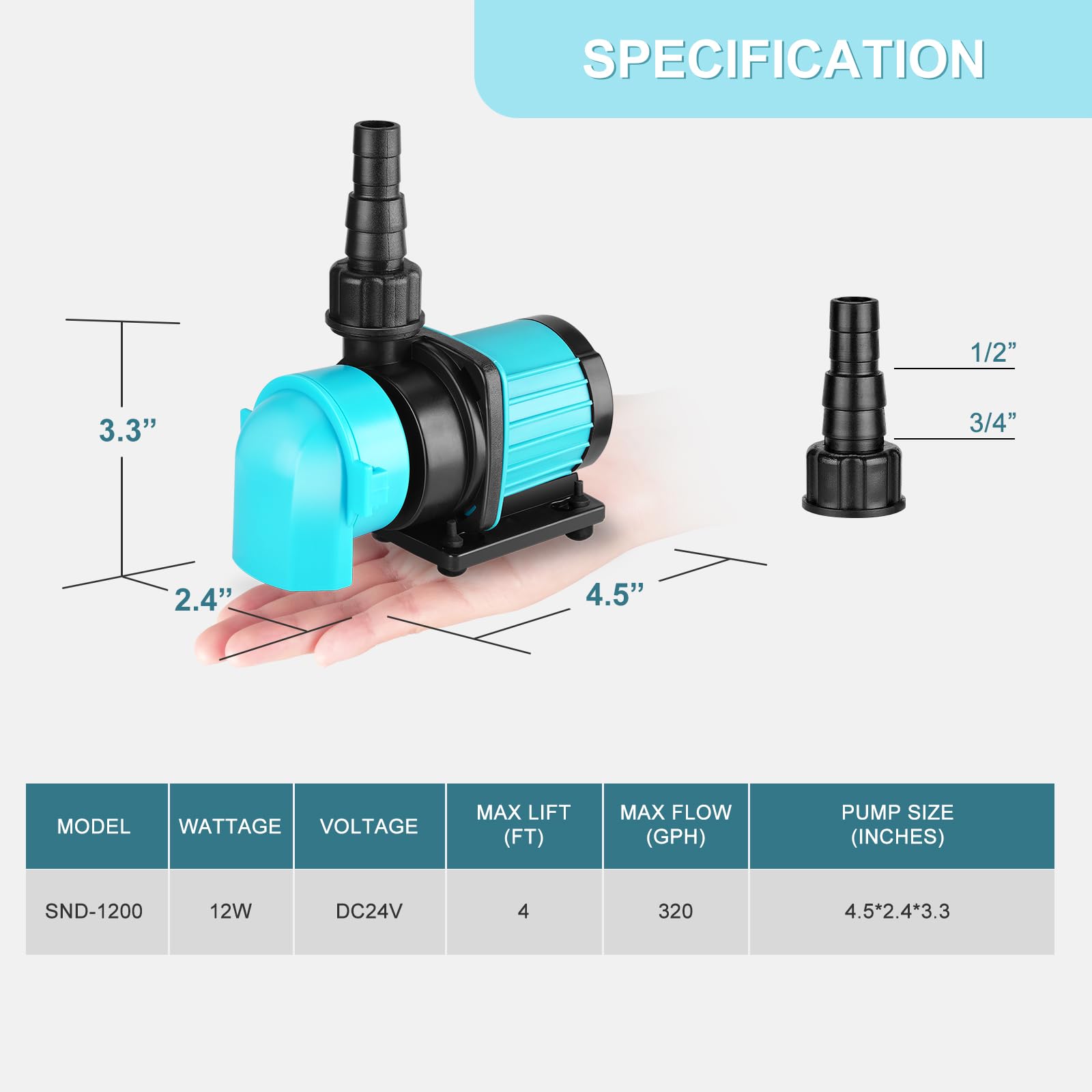 JEREPET 320GPH mini pump control dial close-up for easy speed adjustment.