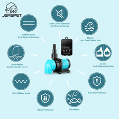 JEREPET 320GPH mini pump quiet operation under 30 dBA during regular use.