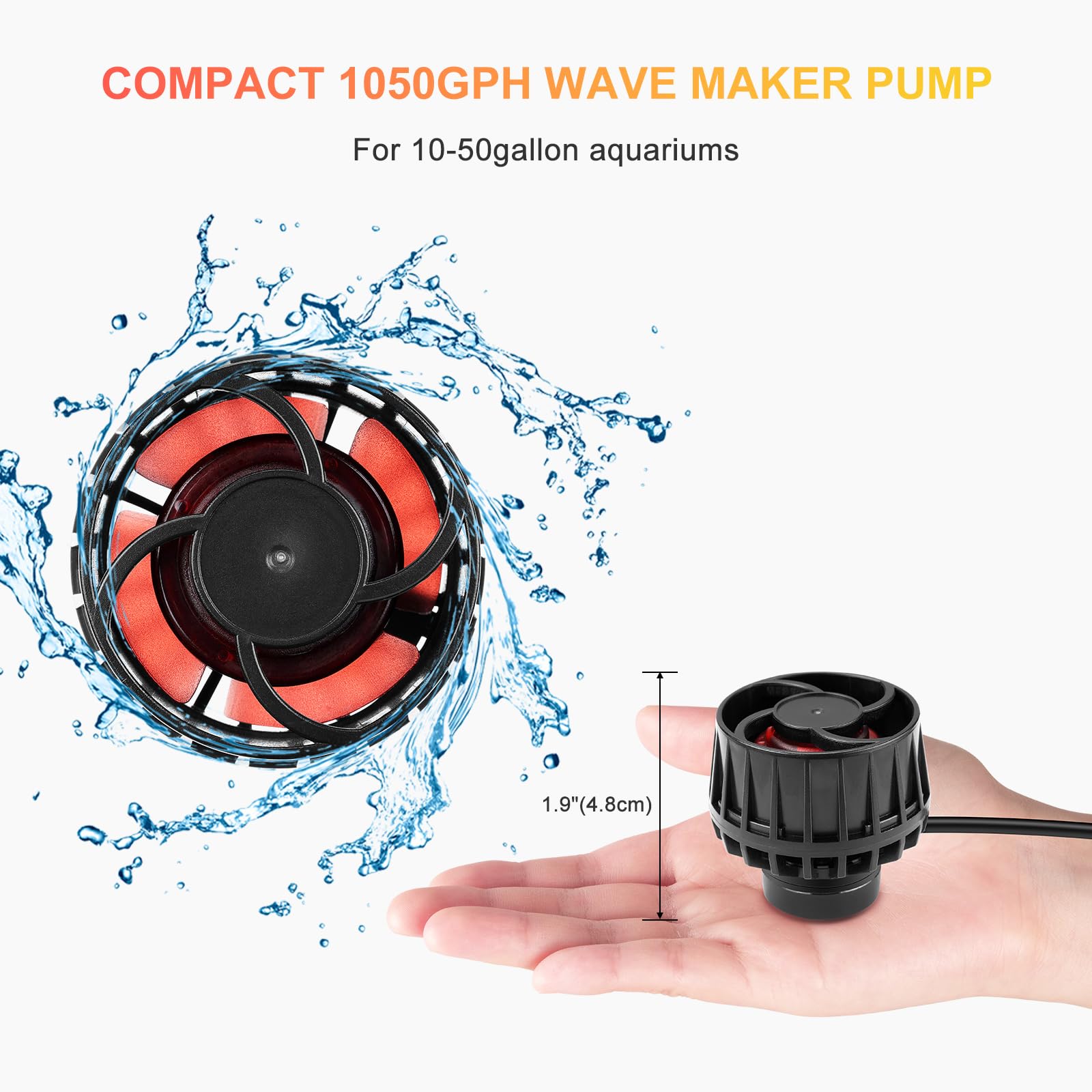 JEREPET wavemaker compact dimensions fit tight aquariums.