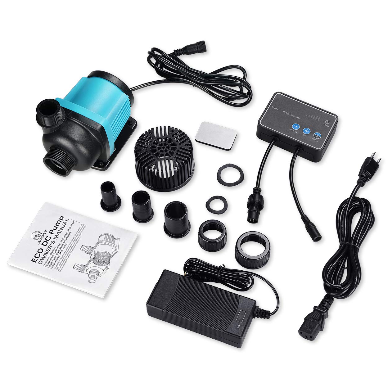 Jerpet 1250GPH DC pump applications: saltwater, freshwater, fountains, hydroponics.