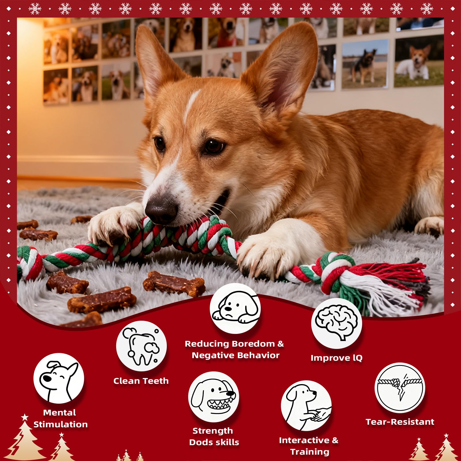 Jestrem Christmas dog toys 13-pack red-green-colors eye-catching holiday set for chewers