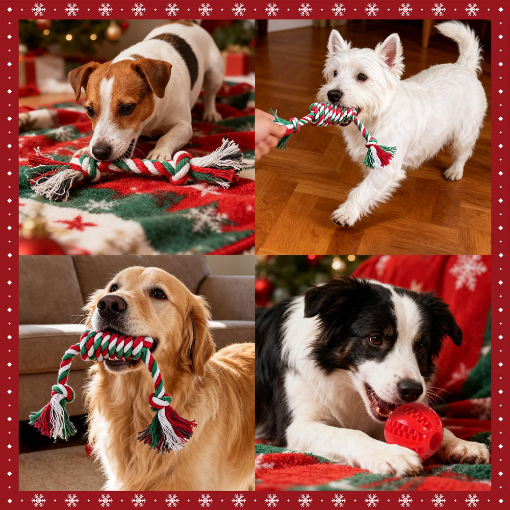 Jestrem Christmas dog toys 13-pack teeth-brushing-motion soft rope fibers support gentle cleaning
