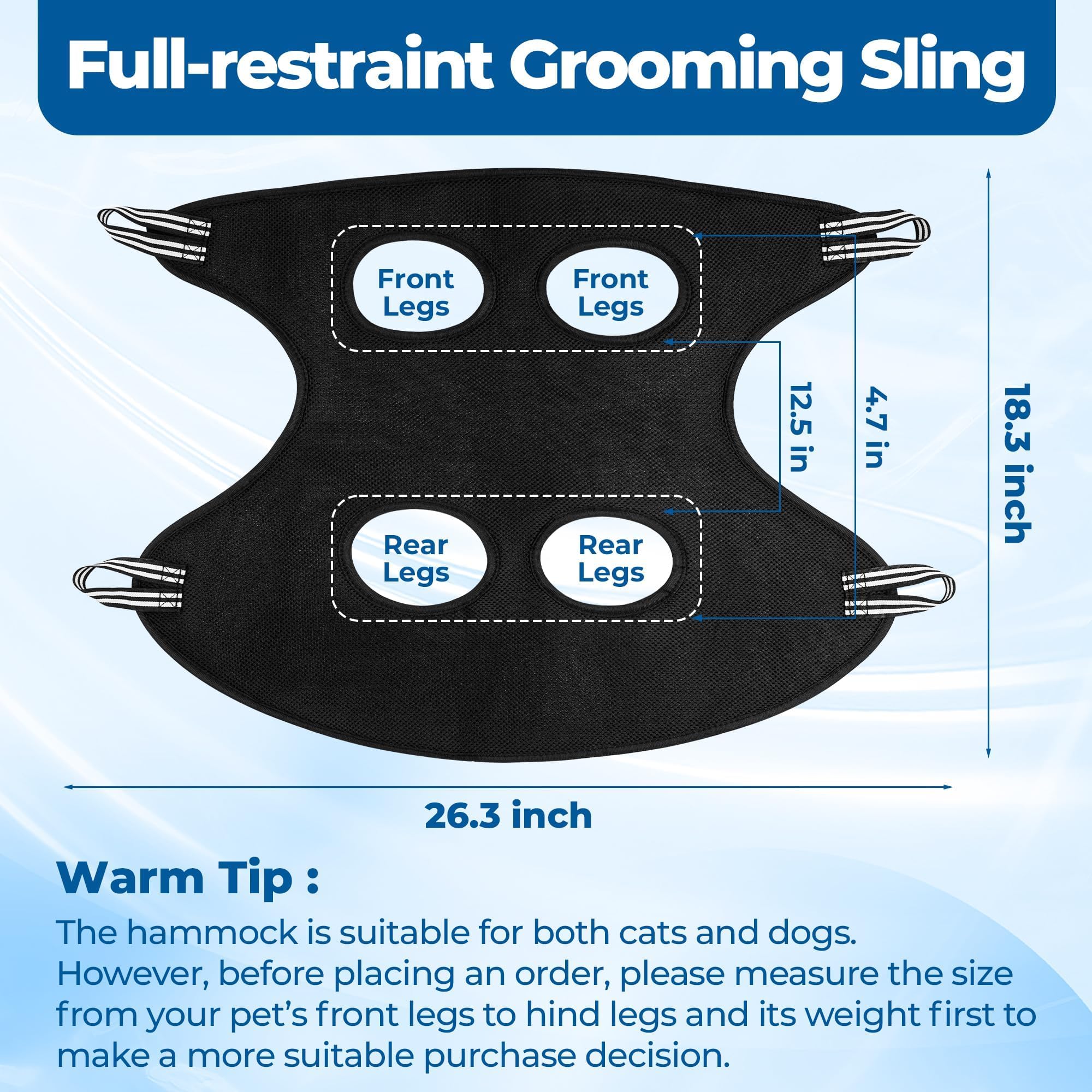 Jestrem Pet Grooming Hammock mesh structure demonstrates secure immobilization for calm grooming sessions.