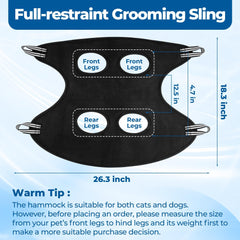 Jestrem Pet Grooming Hammock mesh structure demonstrates secure immobilization for calm grooming sessions.