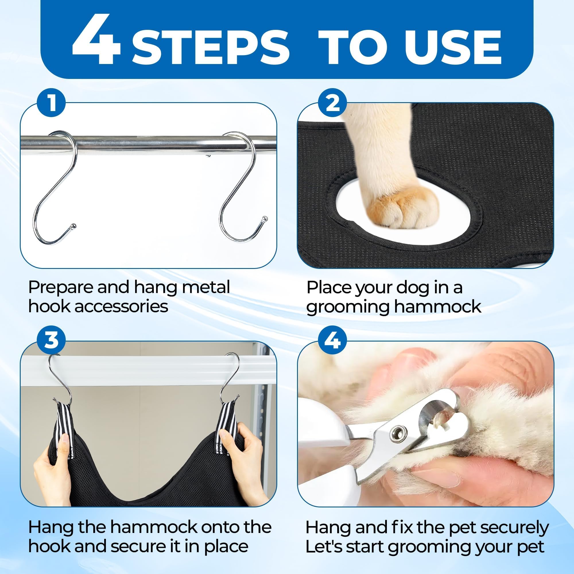 Jestrem Pet Grooming Hammock nail-trimming use highlights safe access to paws without struggling.