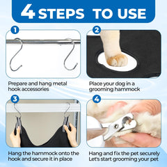 Jestrem Pet Grooming Hammock nail-trimming use highlights safe access to paws without struggling.