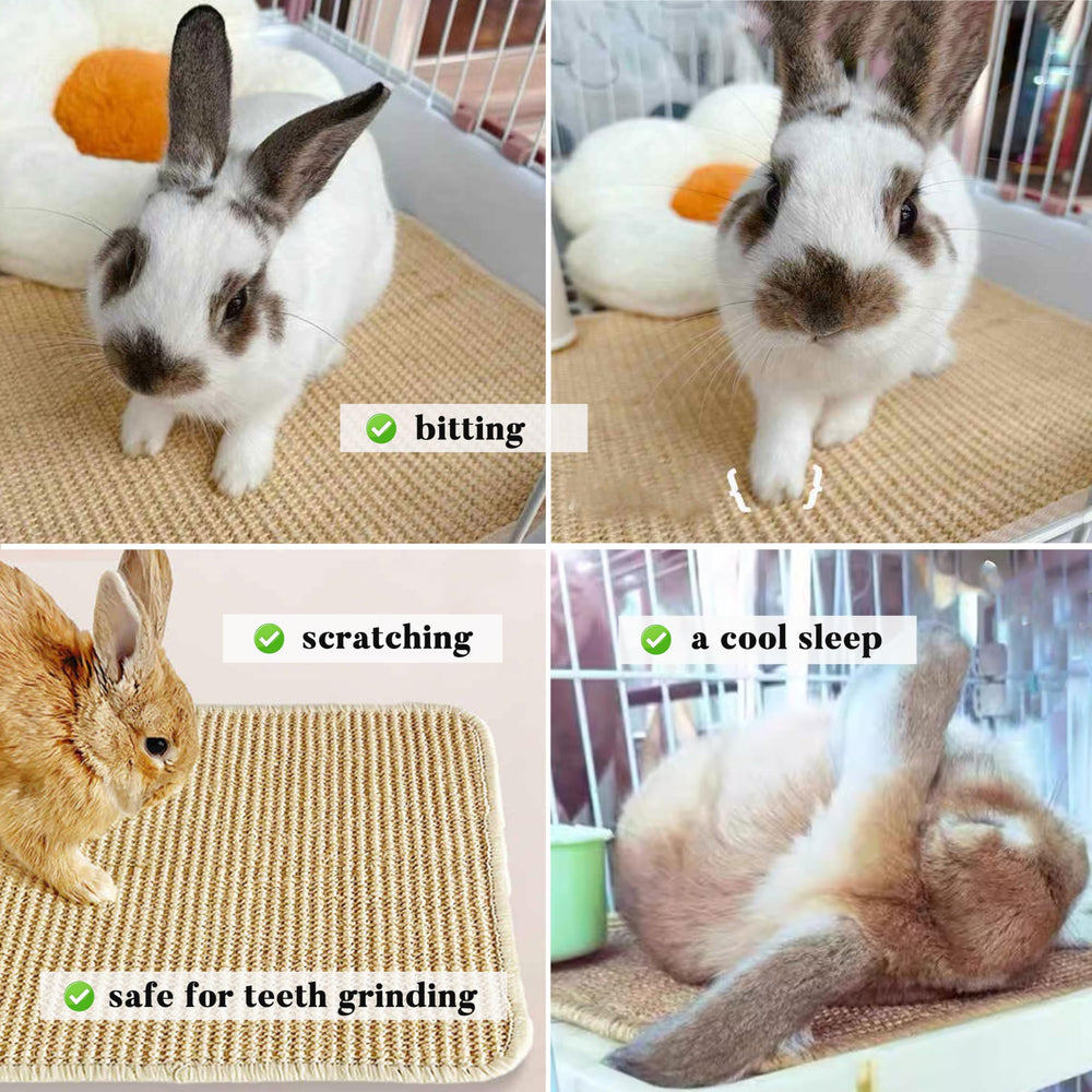 Jevnd scratch pad with hemmed edges protects rabbit paws during playtime