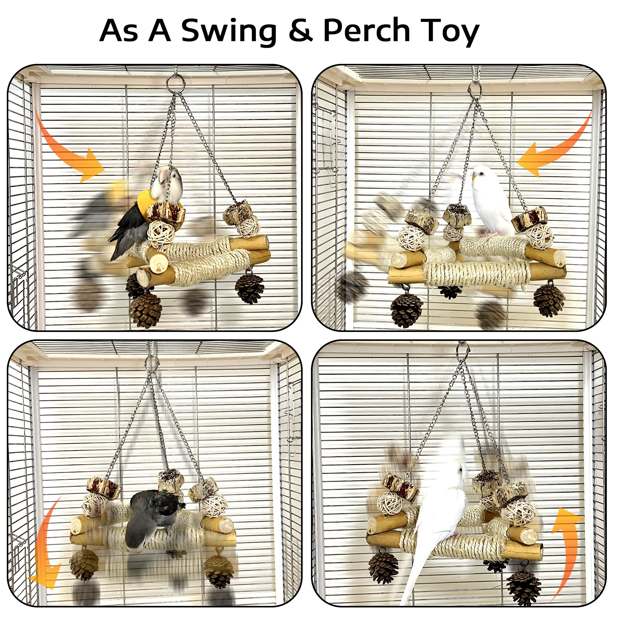 Jevnd 3-perch triangle wooden swing supports secure multi-bird perching