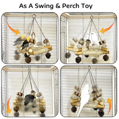 Jevnd 3-perch triangle wooden swing supports secure multi-bird perching