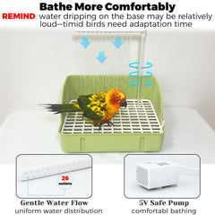 Jevnd bath feature shows dual use as bathing facility and feeder box