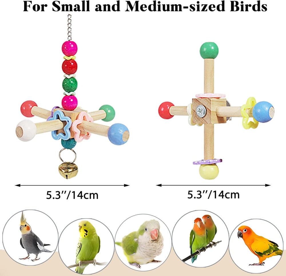 Jevnd Bird Spinner Toy with bells provides audible stimulation for small birds.