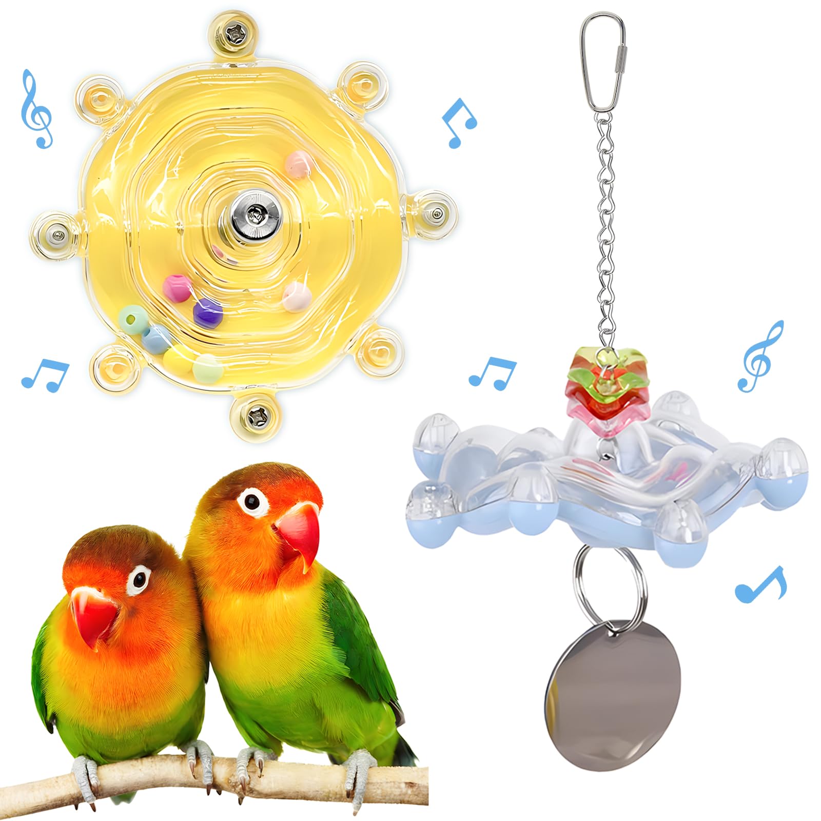 Jevnd parakeet wheel front view showing colorful rotation and enrichment