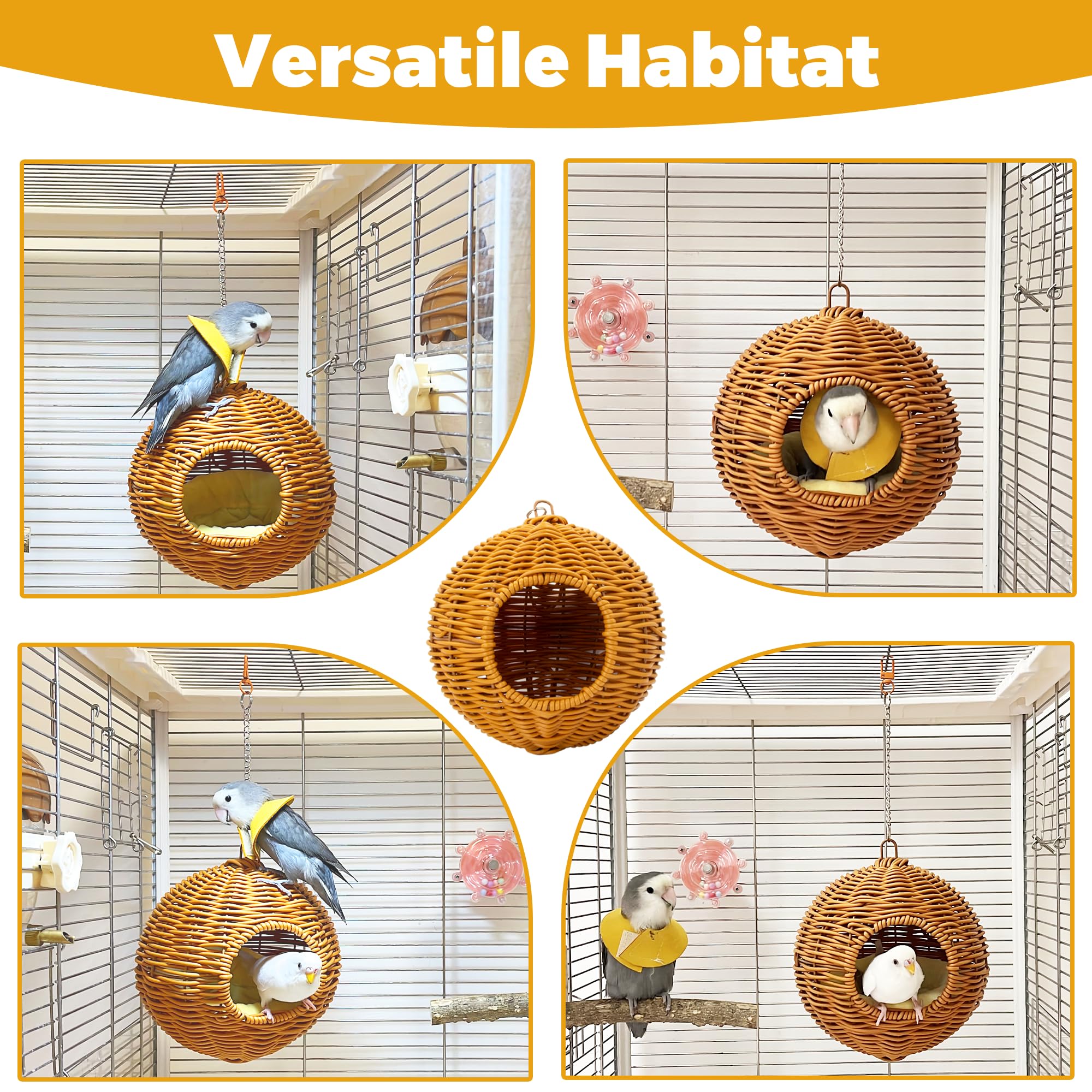 Jevnd brown parakeet nest bed blends with cages for cozy small bird housing.