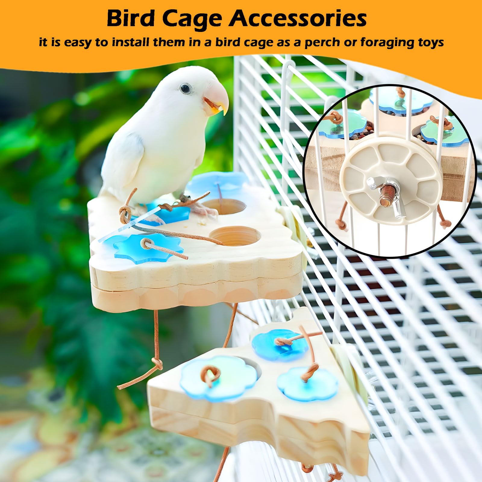 Jevnd budgie cage toy installs easily for safe, hours-long foraging in small cages.