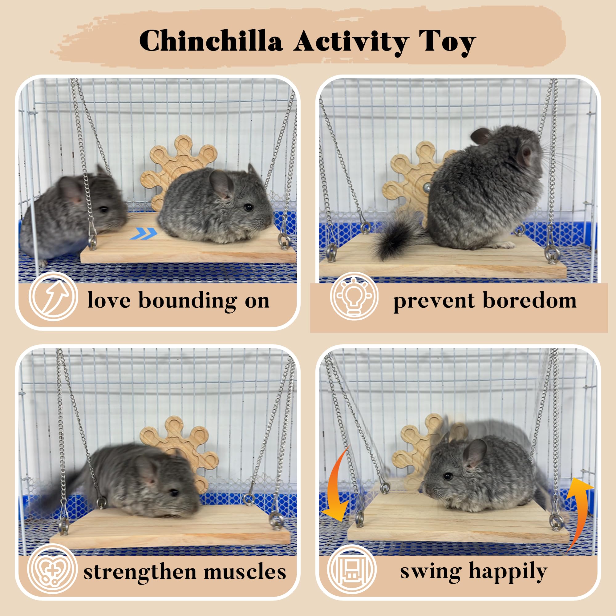 Jevnd chinchilla hanging cage accessory demonstrates stable installation for safe jumping.