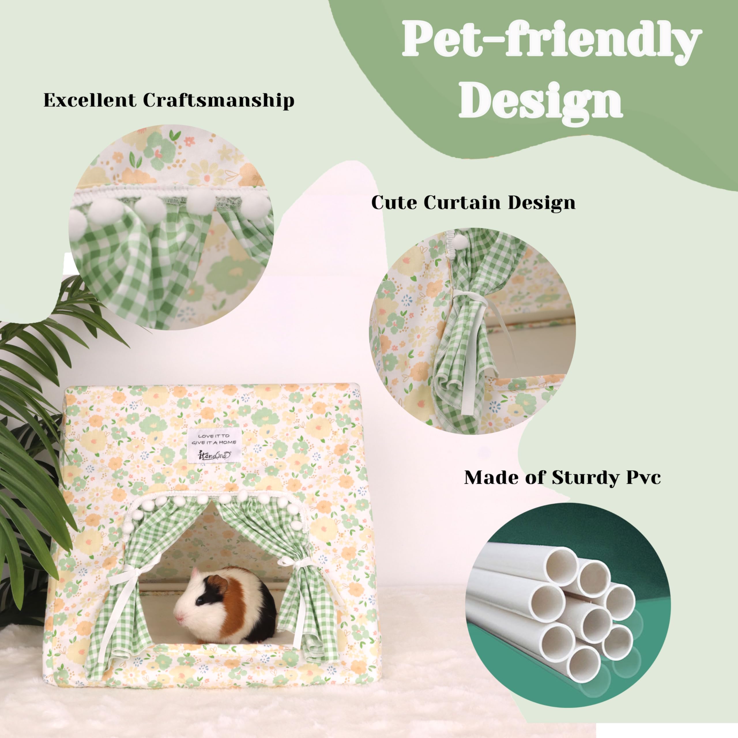 Jevnd Guinea Pig Hideout Large Fabric Detail highlights chew-resistant, machine-washable material