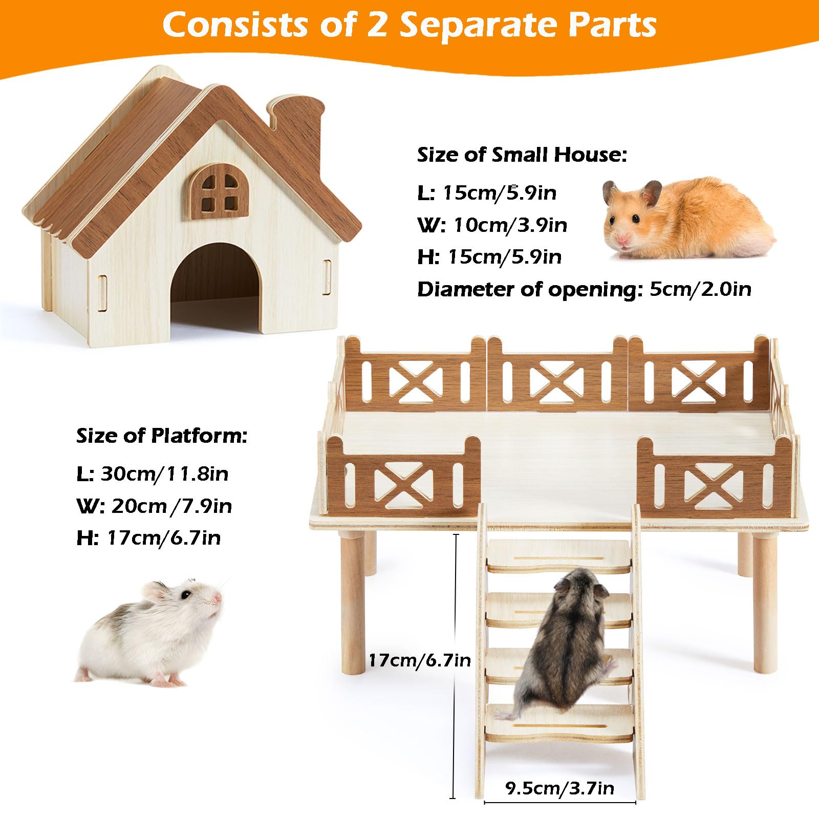 Jevnd hamster platform with legs highlighting stable shelf for bowls and toys.