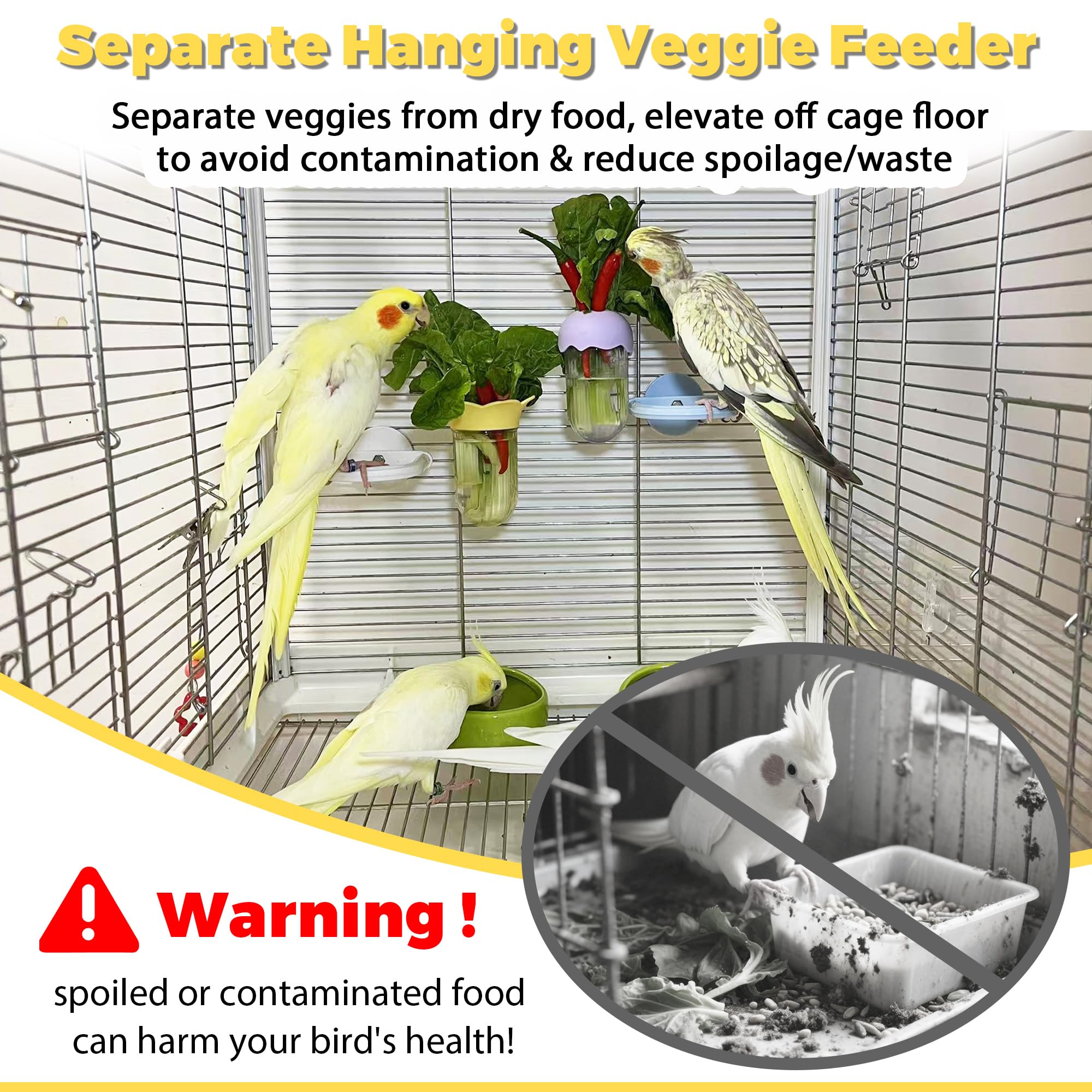 Jevnd hanging anti-dirty design keeps greens above the cage floor.