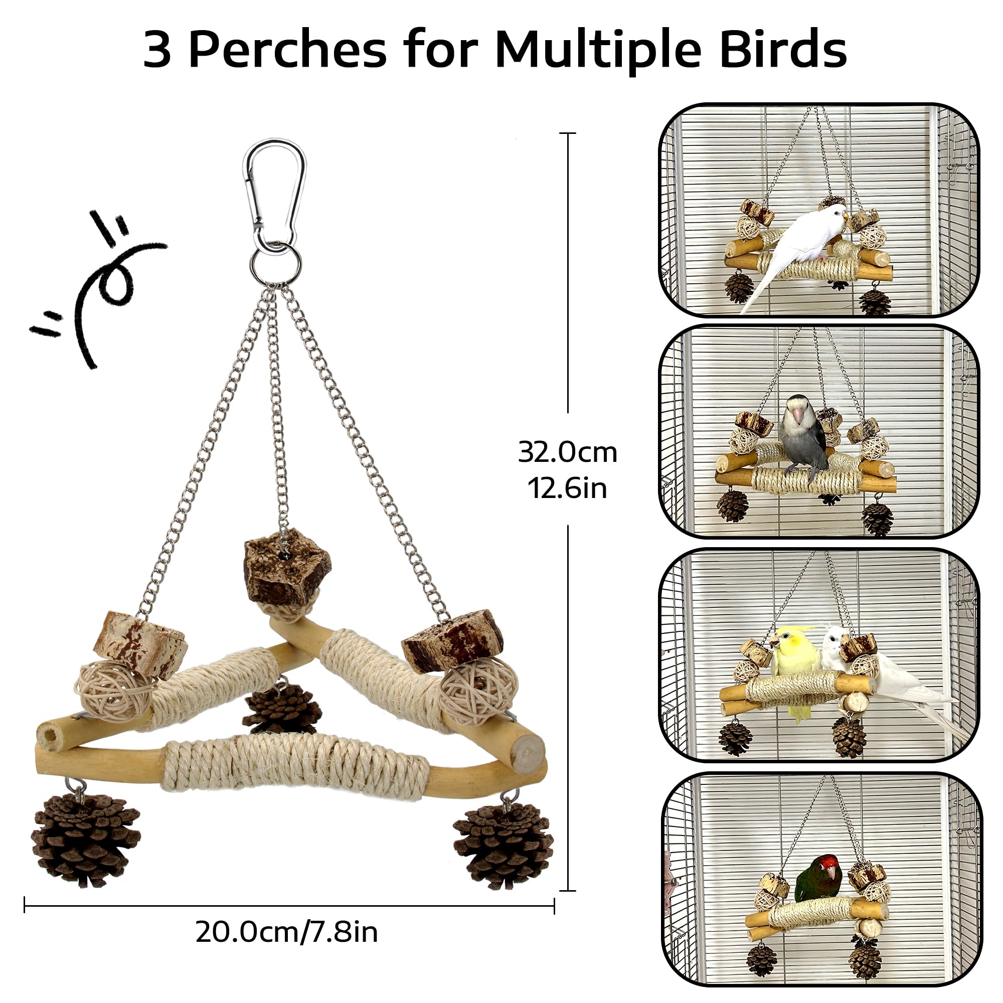 Jevnd hanging parrot toy swing enhances enrichment during cage time