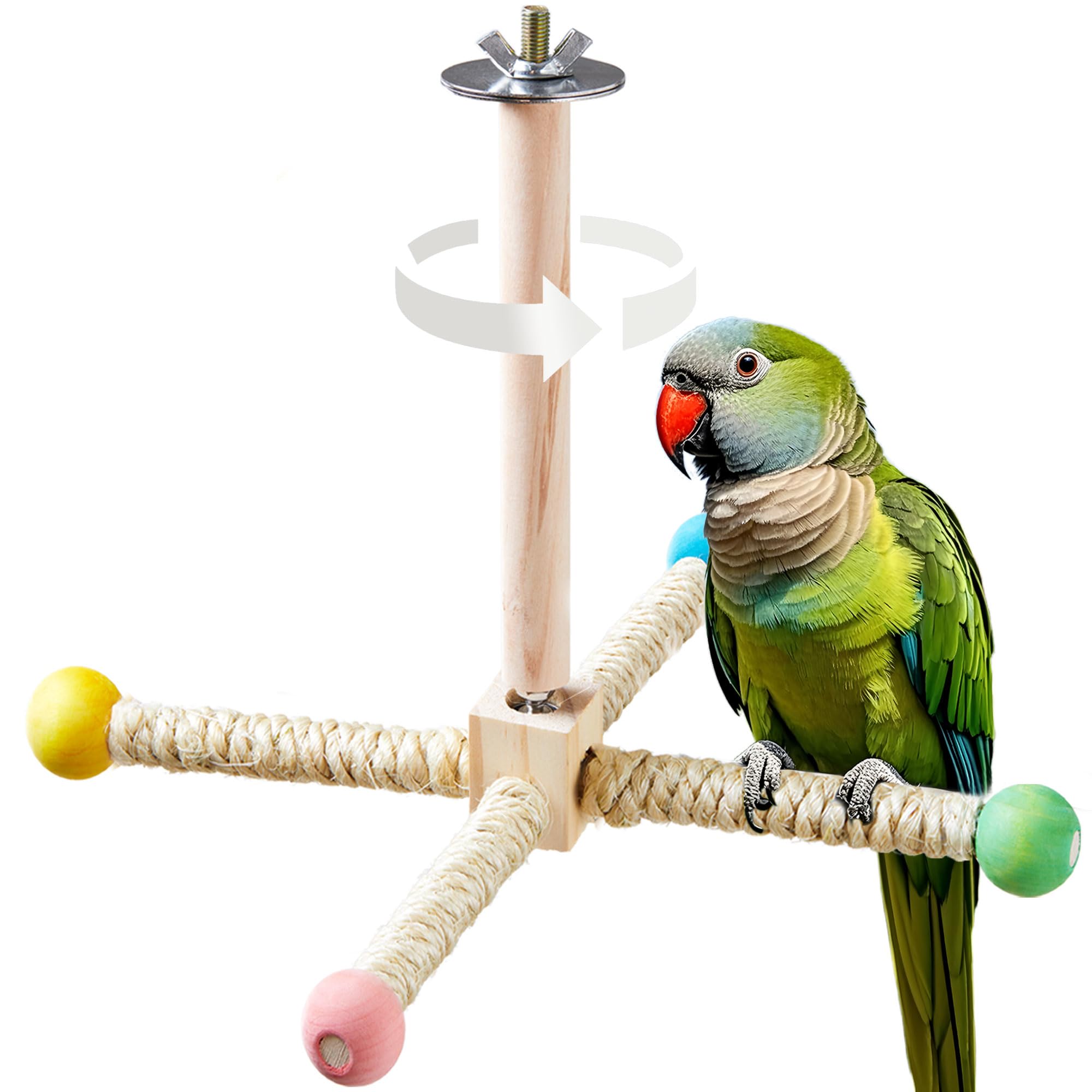 Jevnd large bird stand perch toy spins on four perches for interactive enrichment