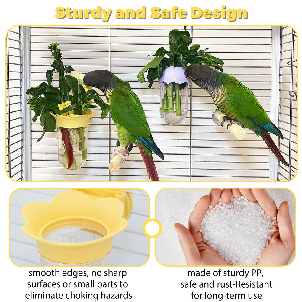 Jevnd no-mess feeder for parrots reduces waste and mess.