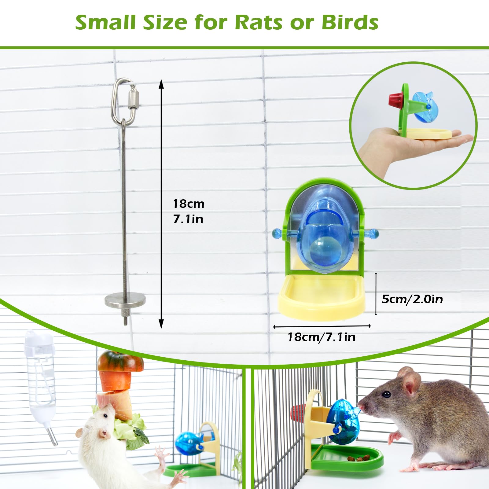 Jevnd rat enrichment adjustable hanging height shown in a cage.