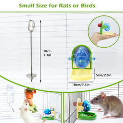 Jevnd rat enrichment adjustable hanging height shown in a cage.