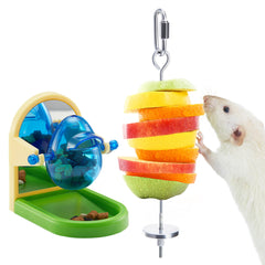 Jevnd rat enrichment stainless-steel fruit feeder in use for fresh snacks.