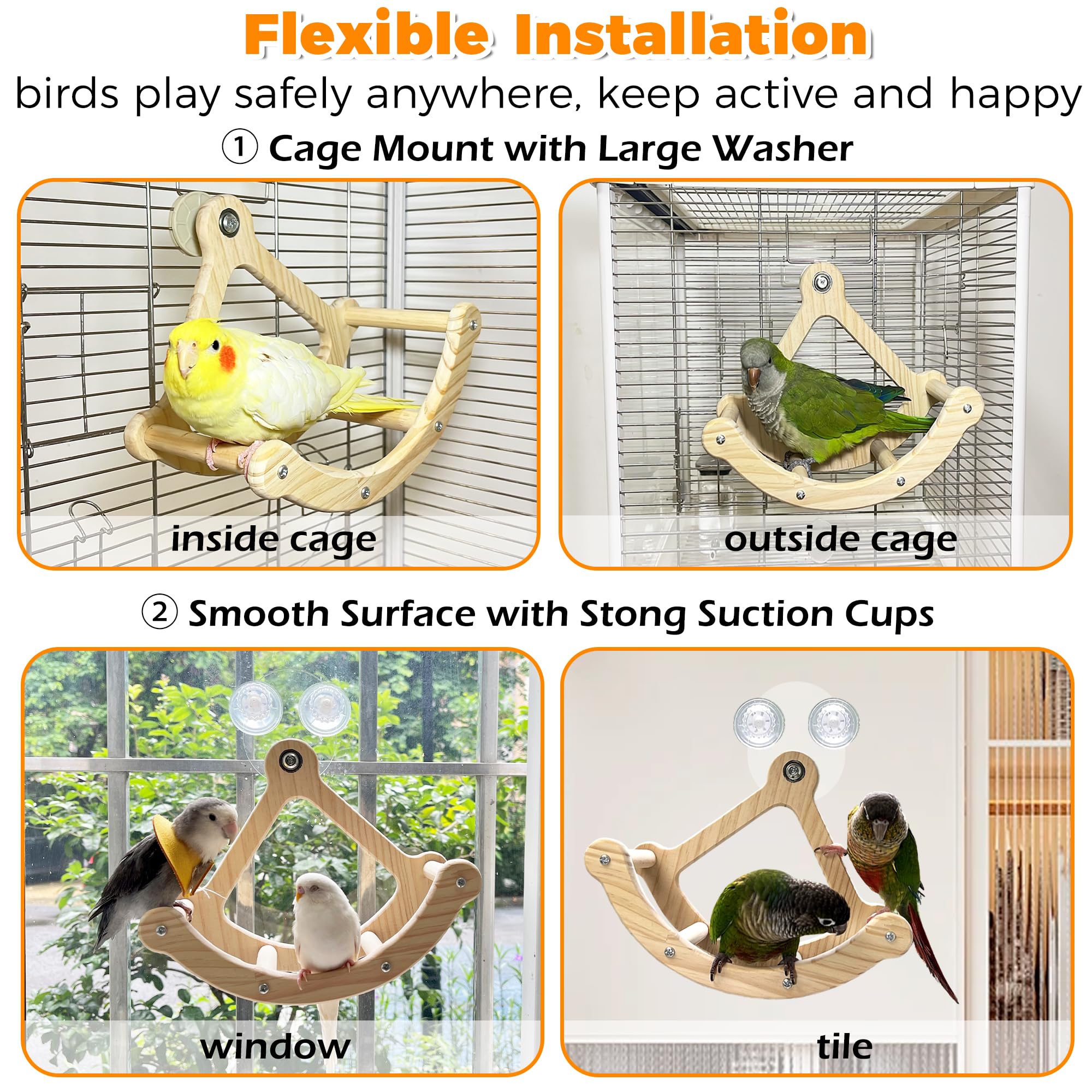 Jevnd rocking bird toy suction cups provide strong hold for stable perching