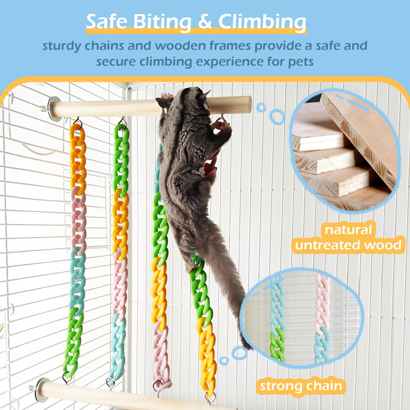 Jevnd natural wood frame supports stable, wobble-free exercise for small pets.