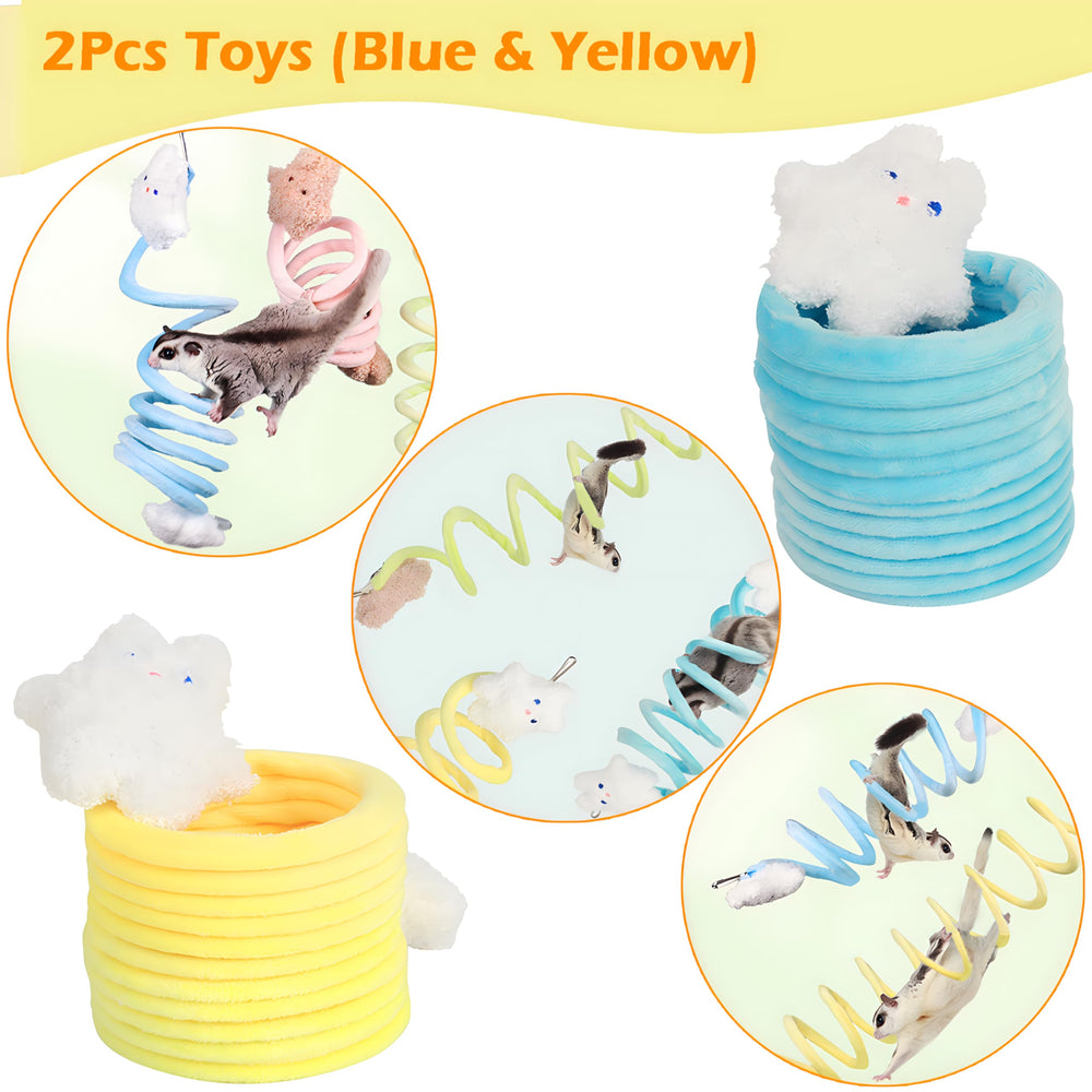 Jevnd sugar glider toy blue-yellow pack showing enrichment for active small pets