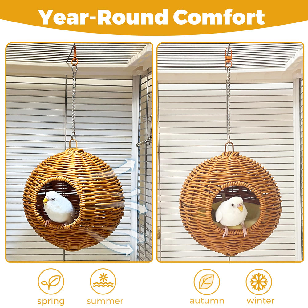 Jevnd versatile natural habitat bird nest supports swing rest and play in one unit.