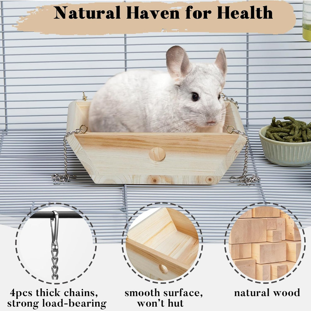 Jevnd wooden chinchilla bed with smooth surface supports safe lounging