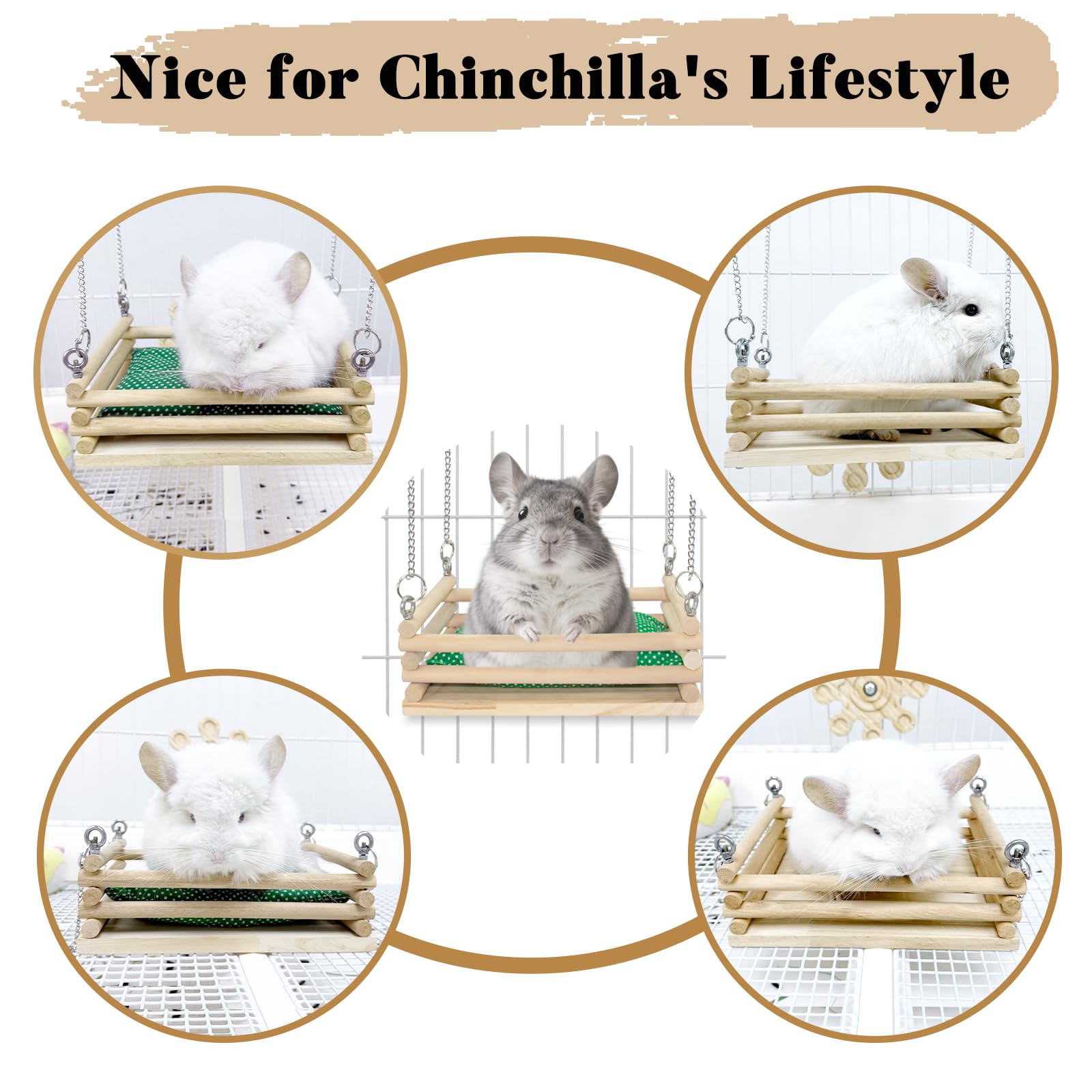 Jevnd wooden-hammock-secure-chains ensures a sturdy, safe mount for energetic chinchillas.