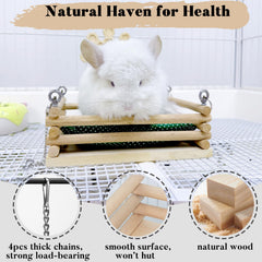 Jevnd wooden-platform-swing enables active play and enrichment in the cage.