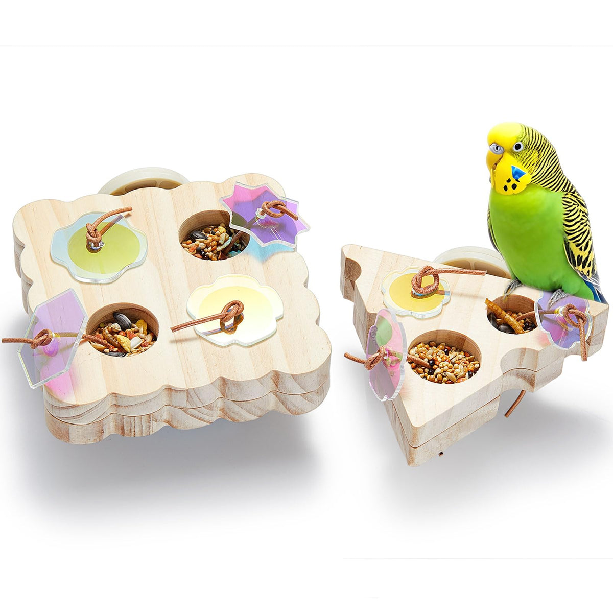 Jevnd wooden small bird foraging toy square design encourages gentle foraging and mindful eating.