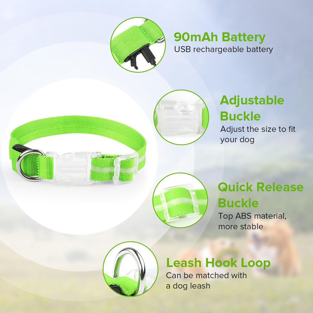 Jewyow light up dog collar offers fast, slow, and steady glow modes.