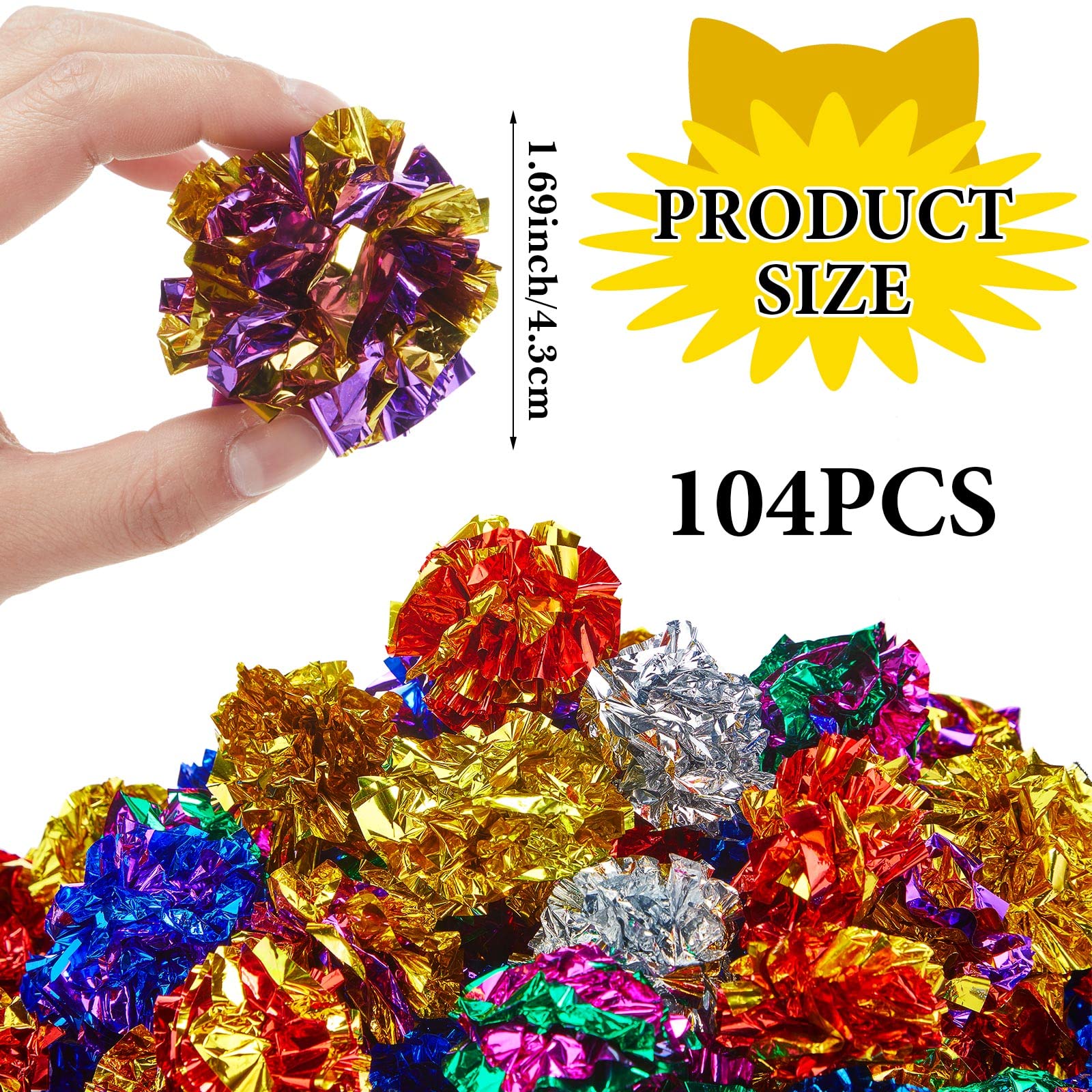 Jexine crinkle balls in colorful metallic finish attract cats during interactive play.