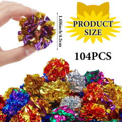 Jexine crinkle balls in colorful metallic finish attract cats during interactive play.