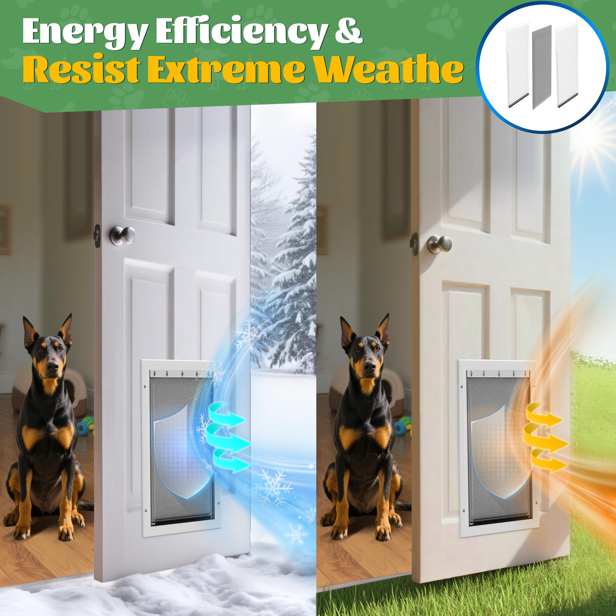 JeyPawv extreme weather aluminum door compatibility showing metal frame for secure fit.