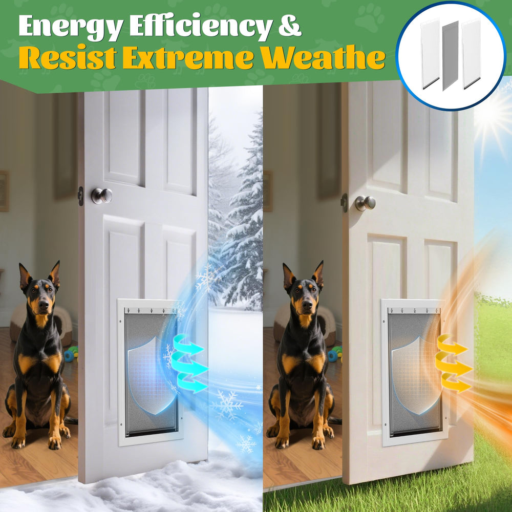 JeyPawv extreme weather aluminum door compatibility showing metal frame for secure fit.