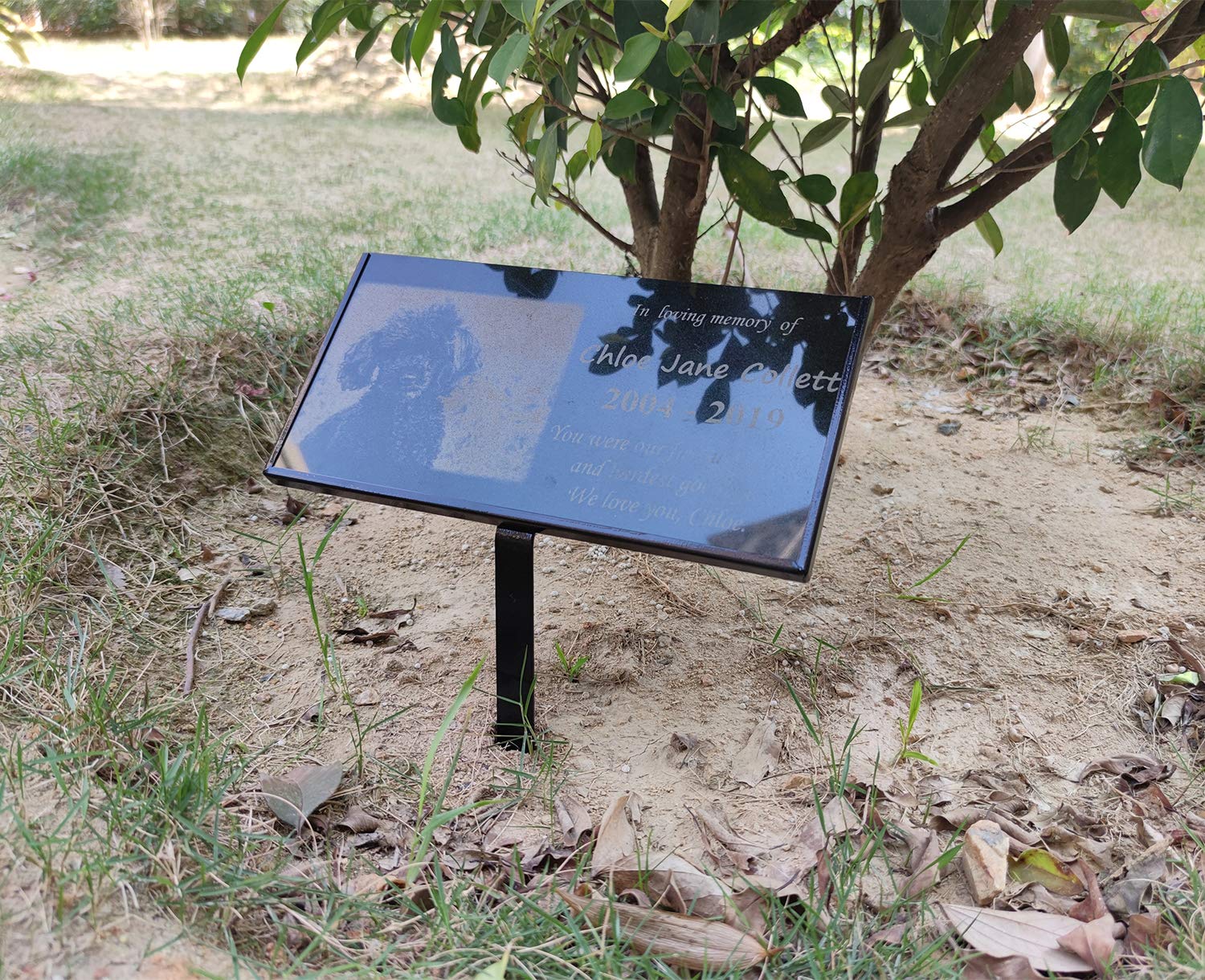 JFHEDY grave marker stand side view demonstrates sturdy support for 12x6 stones
